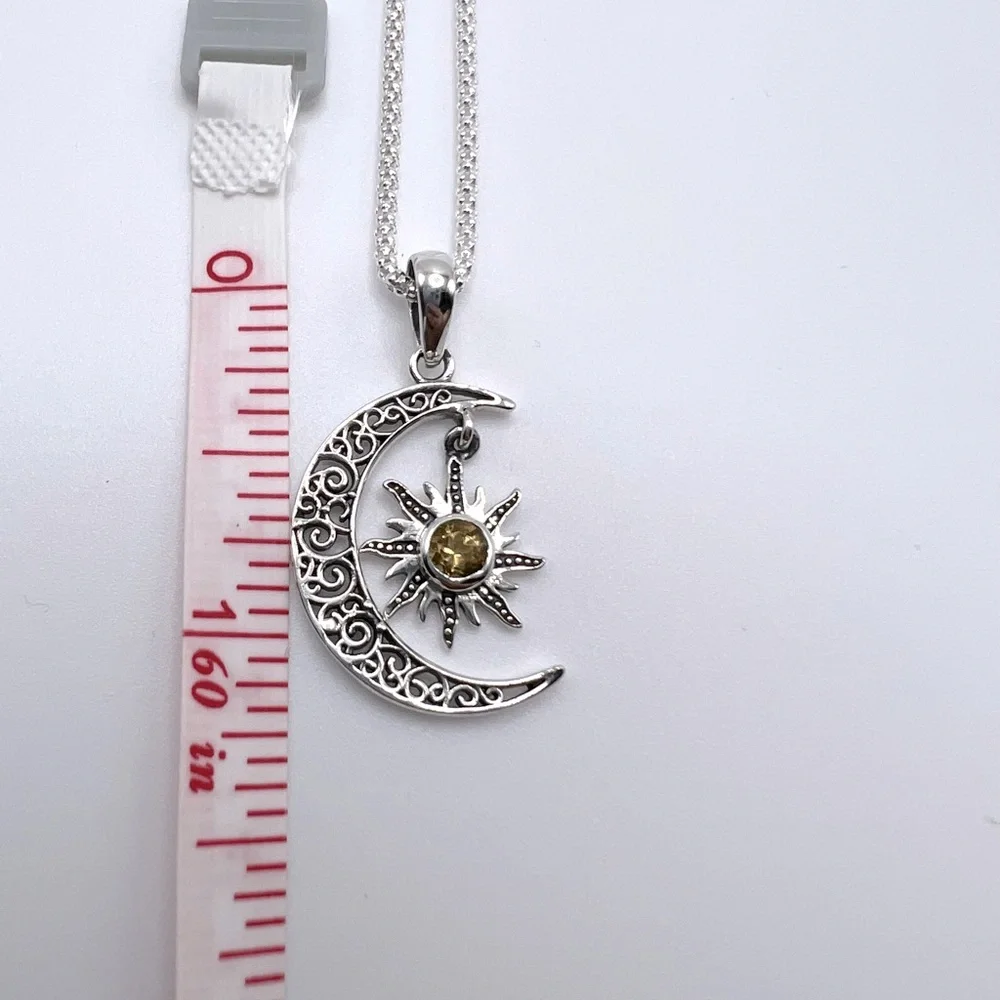 Genuine Citrine .925 Sterling Silver Moon Necklace - Picture 15 of 17